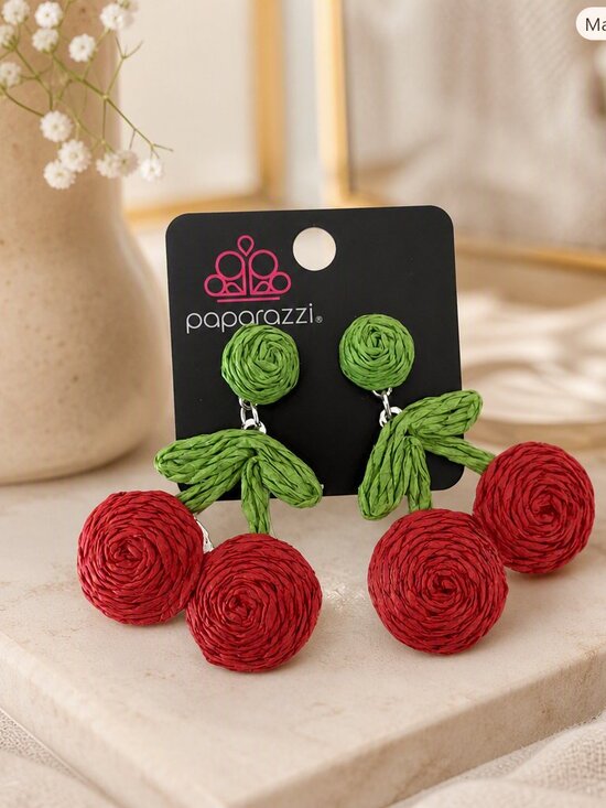 paparazzi Jewelry - Paparazzi Raffia Crafted Cherry Dangle Earrings NWT